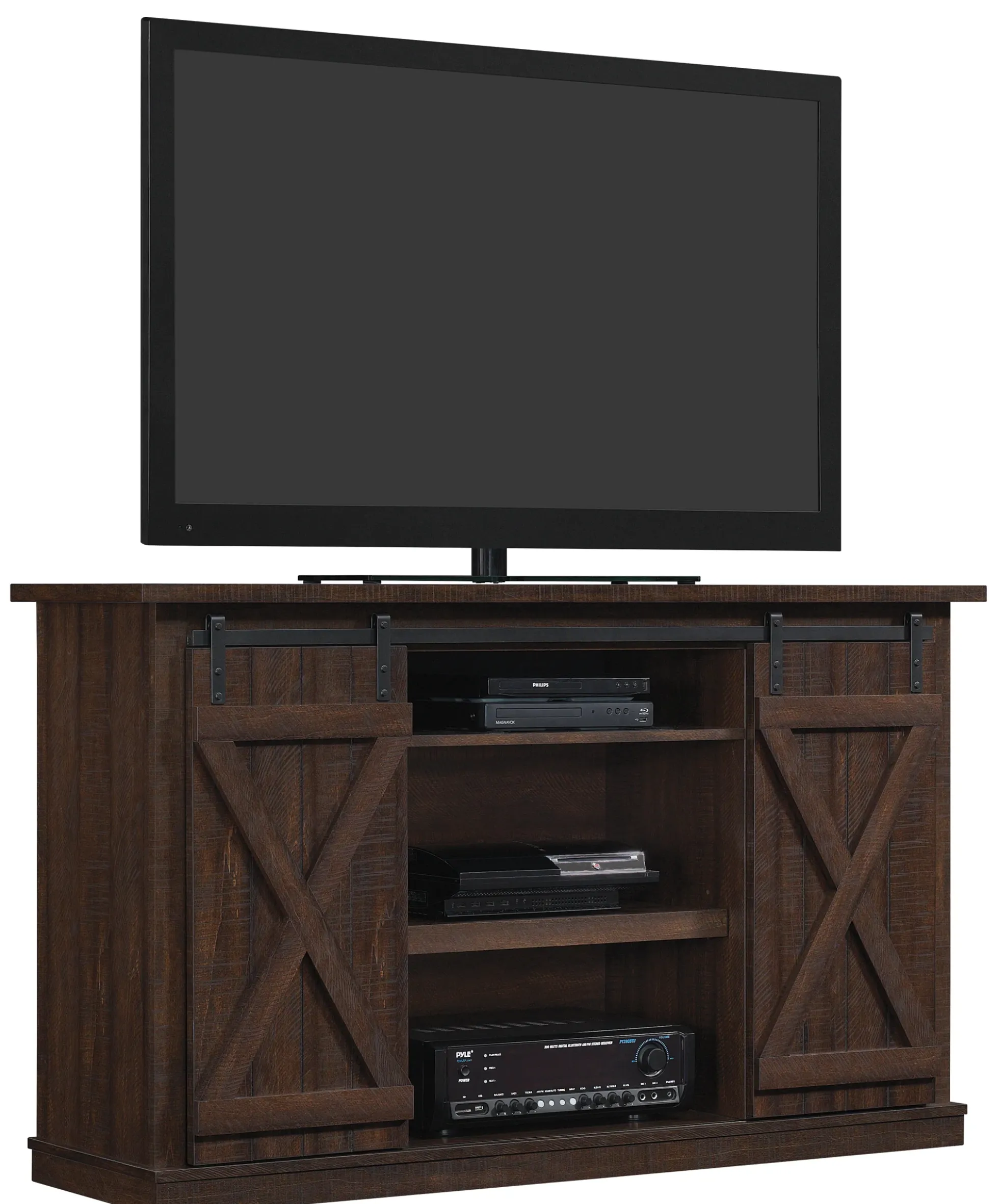 Farmhouse Sliding Barn Doors Cottonwood 54' TV Stand Media Console