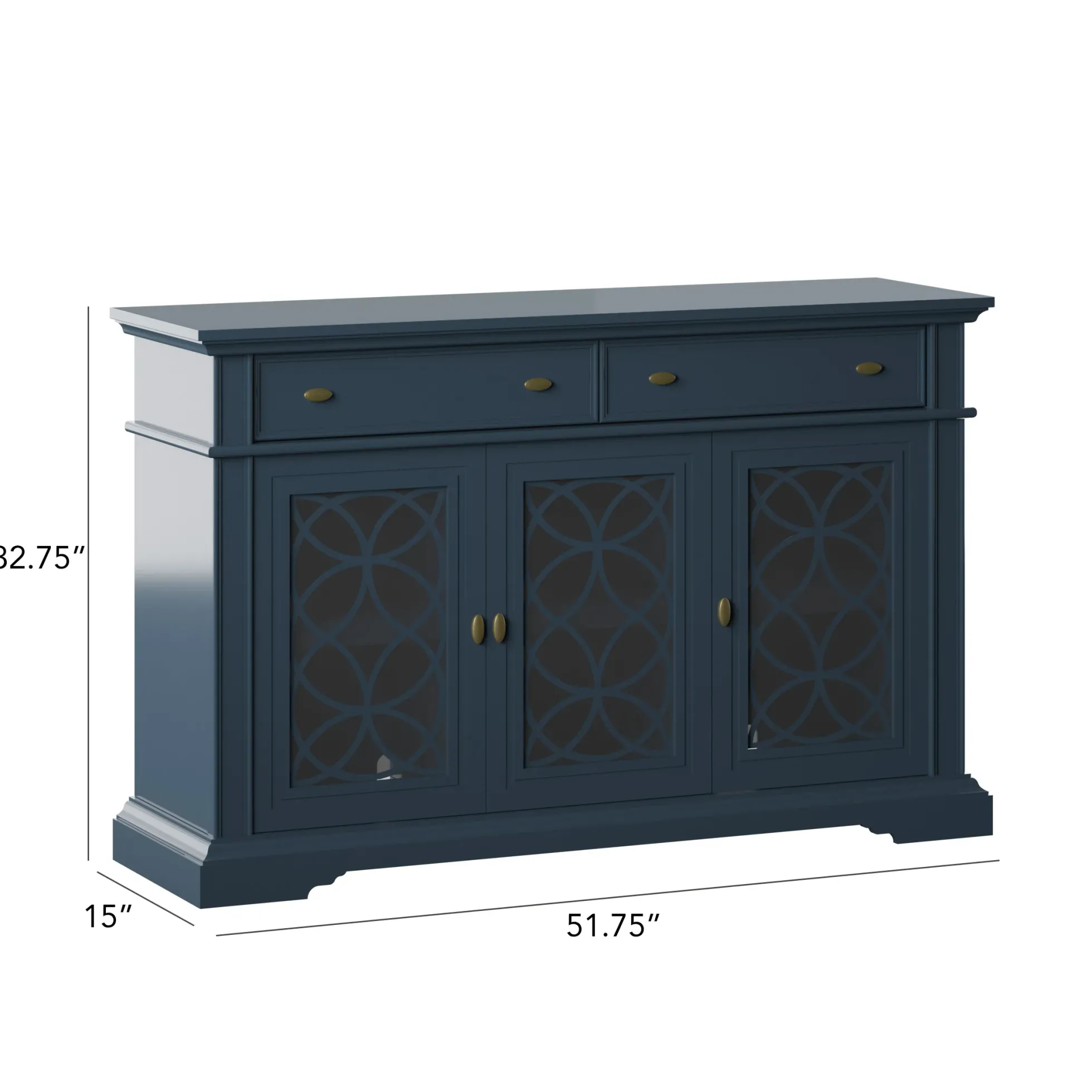 Farmhouse Traditional 52" Buffet Sideboard with Accented Glass-Front Doors