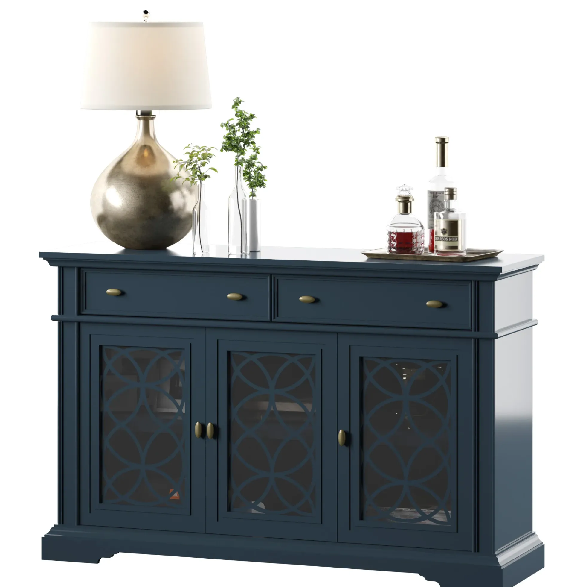 Farmhouse Traditional 52" Buffet Sideboard with Accented Glass-Front Doors