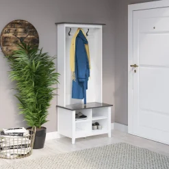 Farmhouse Two Tone Entryway Hall Tree with Storage Bench