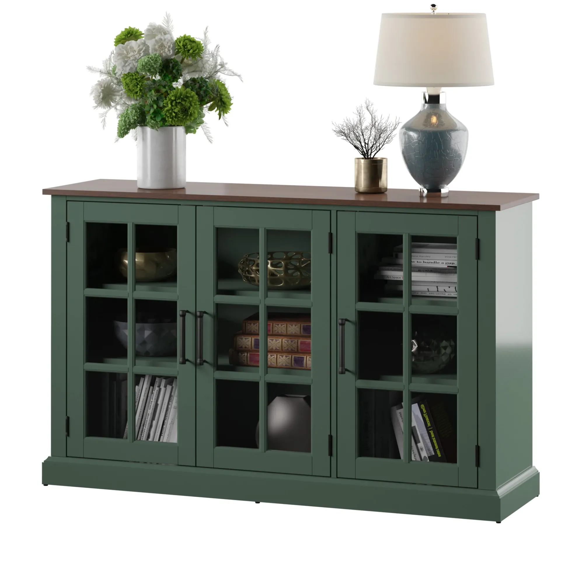 Farmhouse Window Pane Glass Doors Two Tone Buffet Sideboard