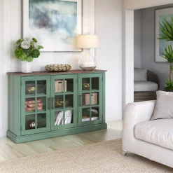 Farmhouse Window Pane Glass Doors Two Tone Buffet Sideboard