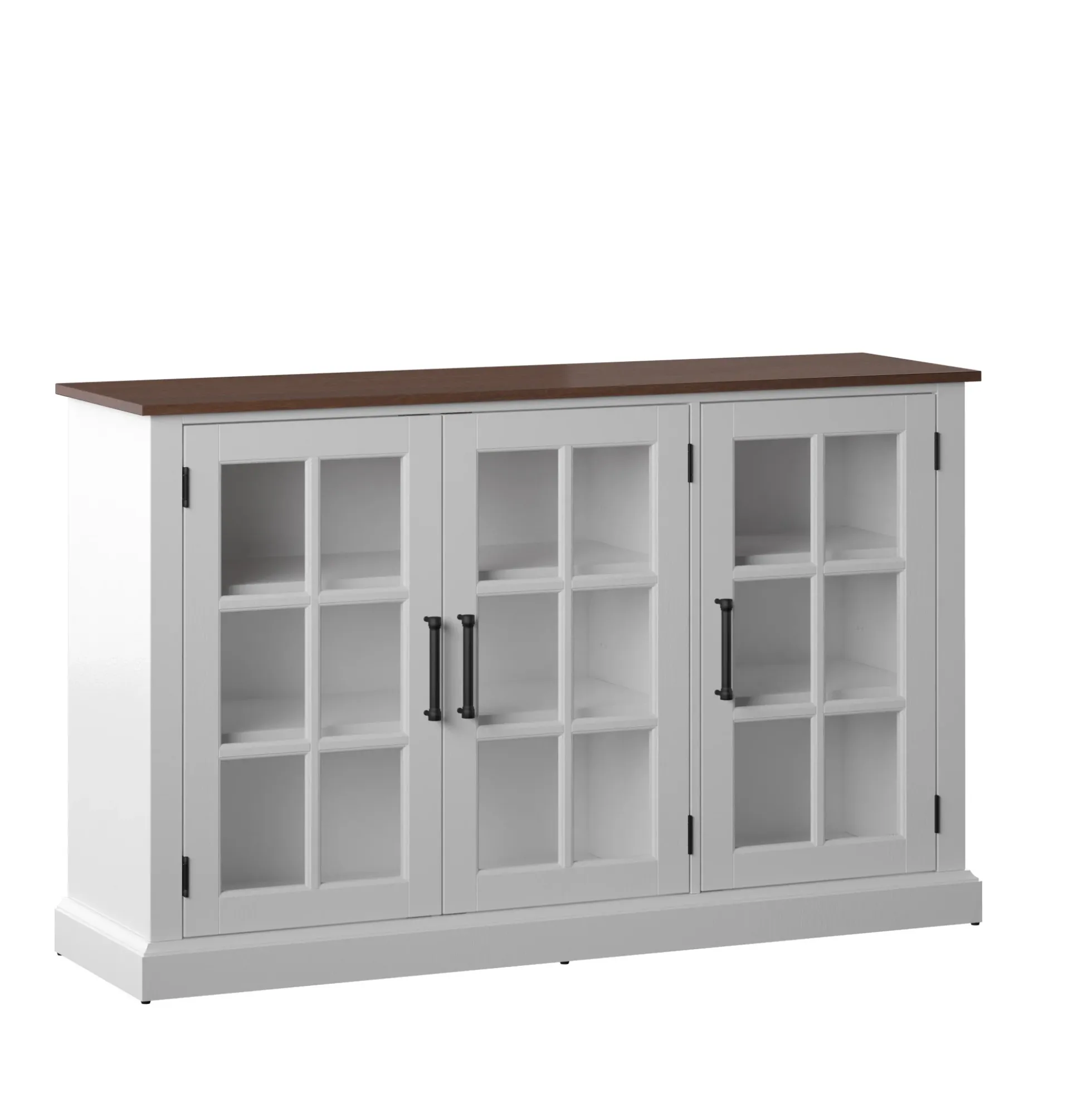 Farmhouse Window Pane Glass Doors Two Tone Buffet Sideboard