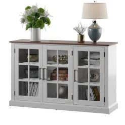 Farmhouse Window Pane Glass Doors Two Tone Buffet Sideboard