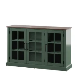 Farmhouse Window Pane Glass Doors Two Tone Buffet Sideboard