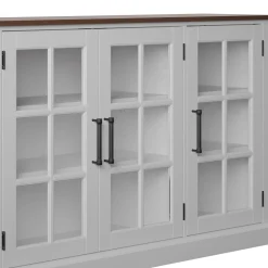 Farmhouse Window Pane Glass Doors Two Tone Buffet Sideboard