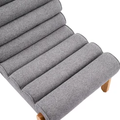 Fluffy Accent Chair Gray with Natural Solid Wood Frame