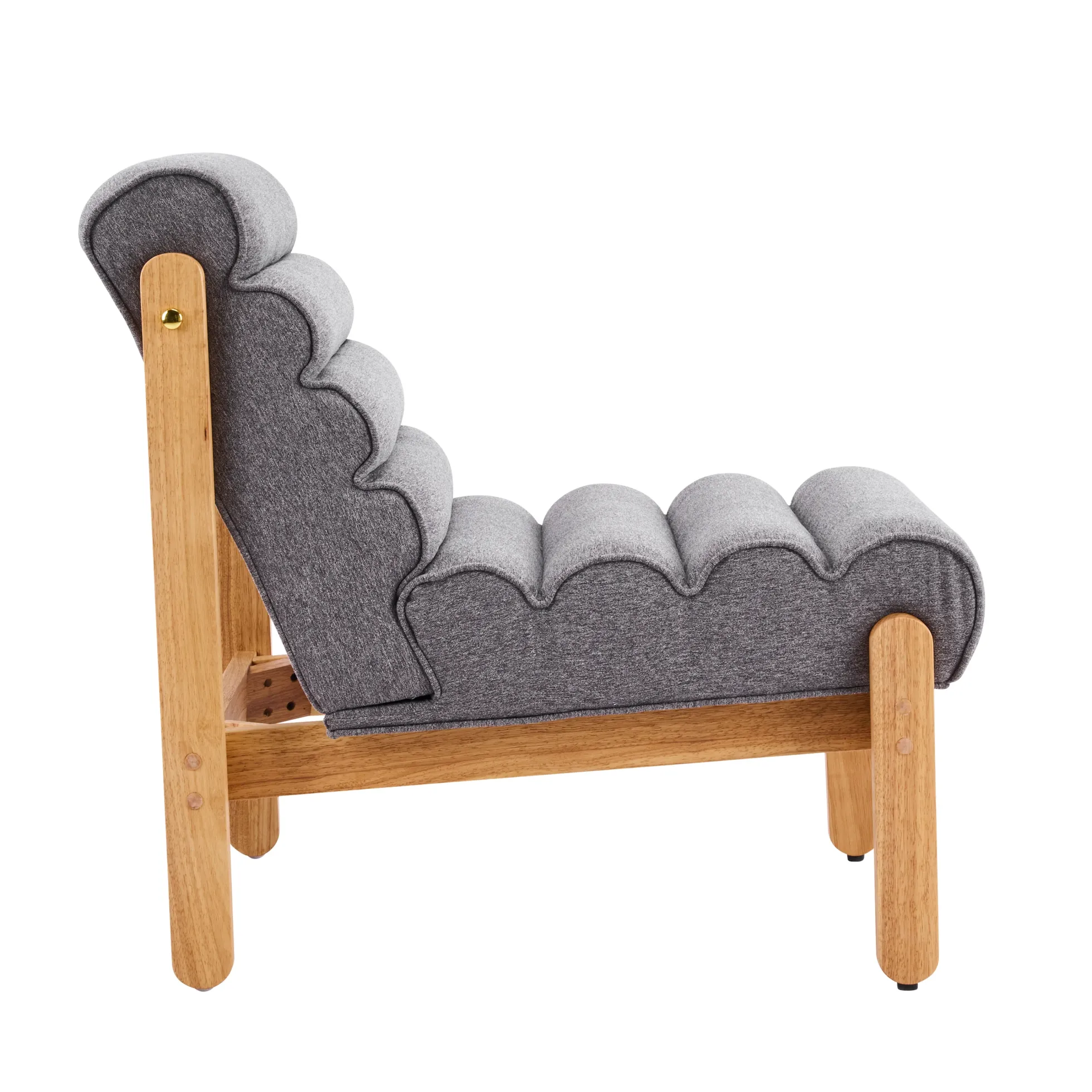 Fluffy Accent Chair Gray with Natural Solid Wood Frame