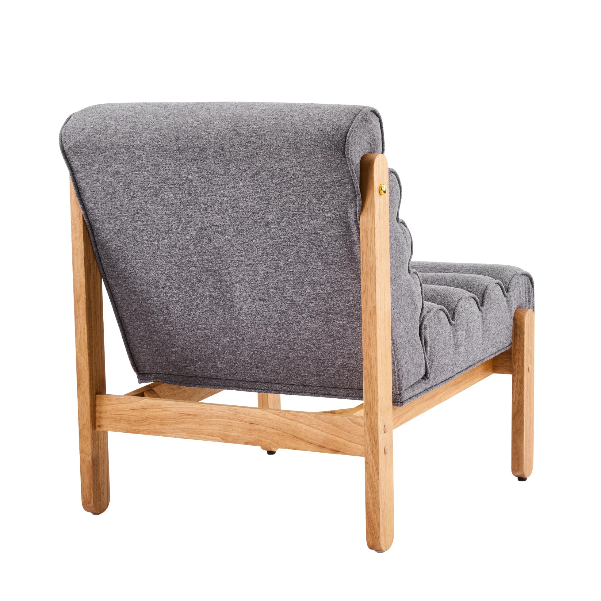Fluffy Accent Chair Gray with Natural Solid Wood Frame