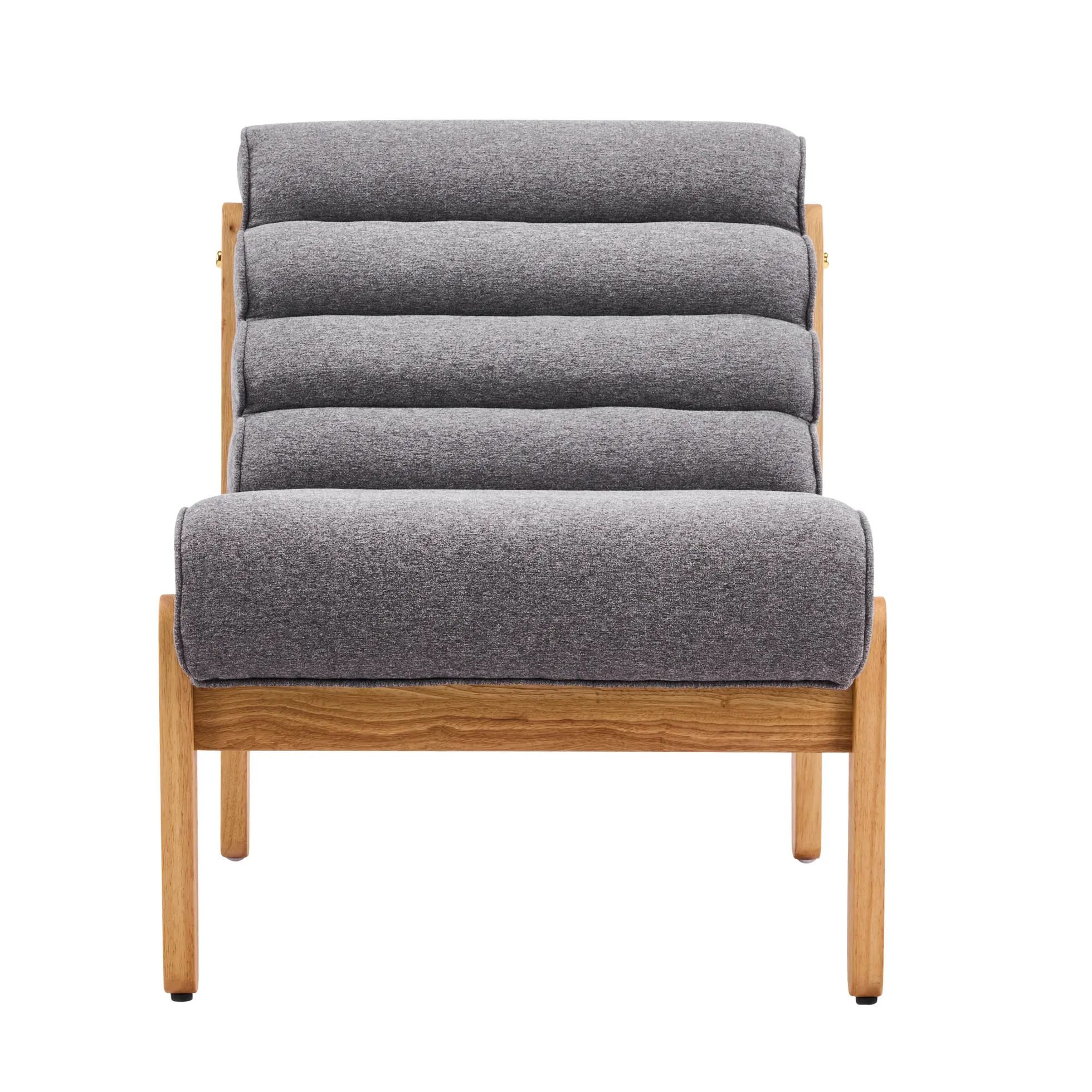 Fluffy Accent Chair Gray with Natural Solid Wood Frame