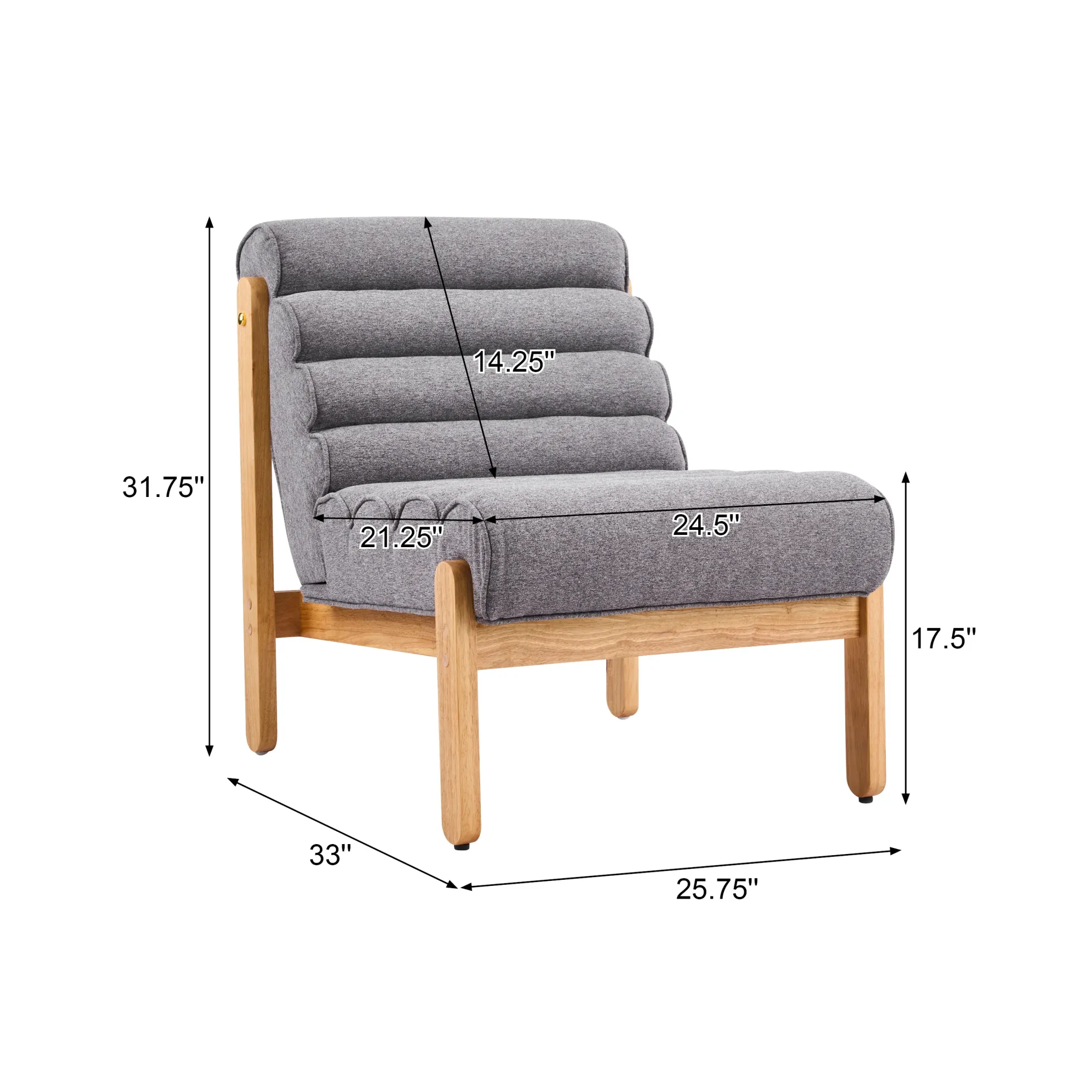 Fluffy Accent Chair Gray with Natural Solid Wood Frame