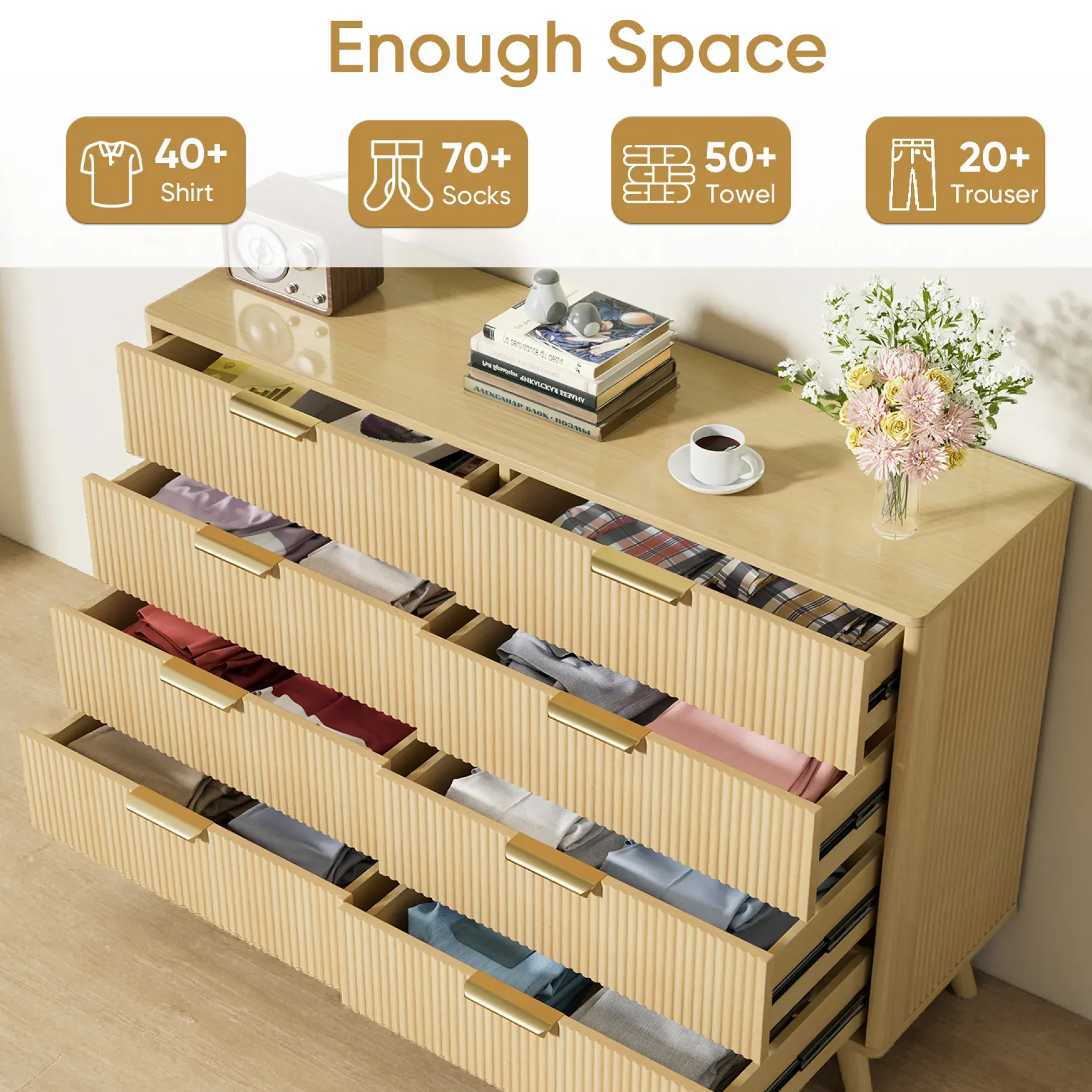 Fluted 8 Drawer 47" Dresser
