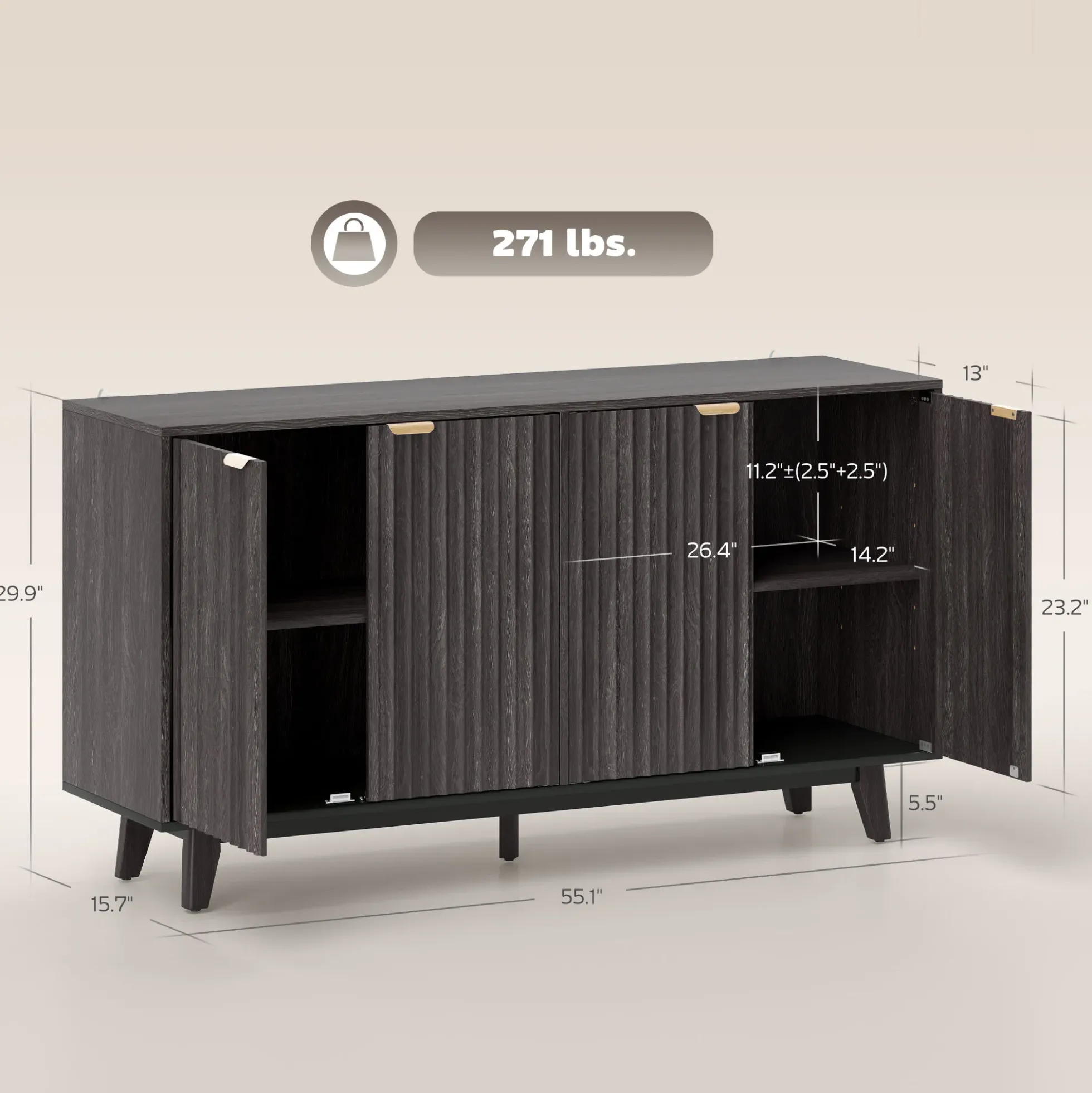 Fluted Coffee Bar Cabinet and Buffet Sideboard Cabinet