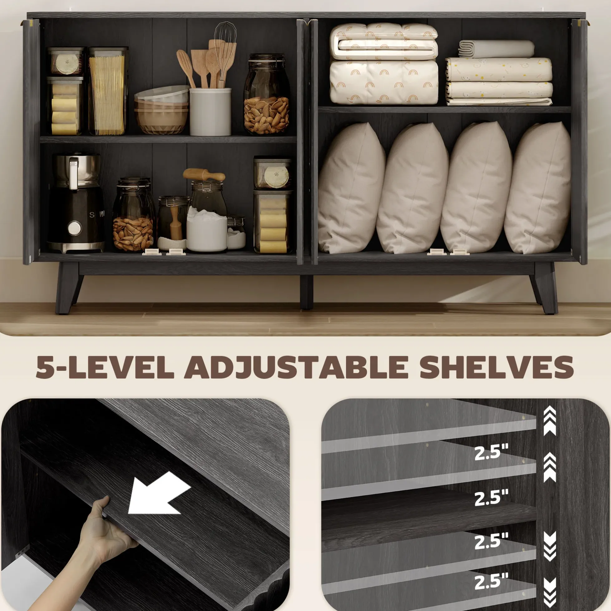 Fluted Coffee Bar Cabinet and Buffet Sideboard Cabinet