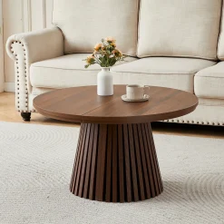 Fluted Design Extendable Wooden Curve Coffee Table