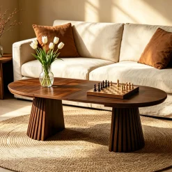 Fluted Design Extendable Wooden Curve Coffee Table