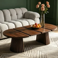 Fluted Design Extendable Wooden Curve Coffee Table