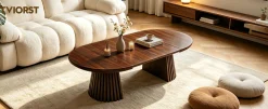 Fluted Design Extendable Wooden Curve Coffee Table