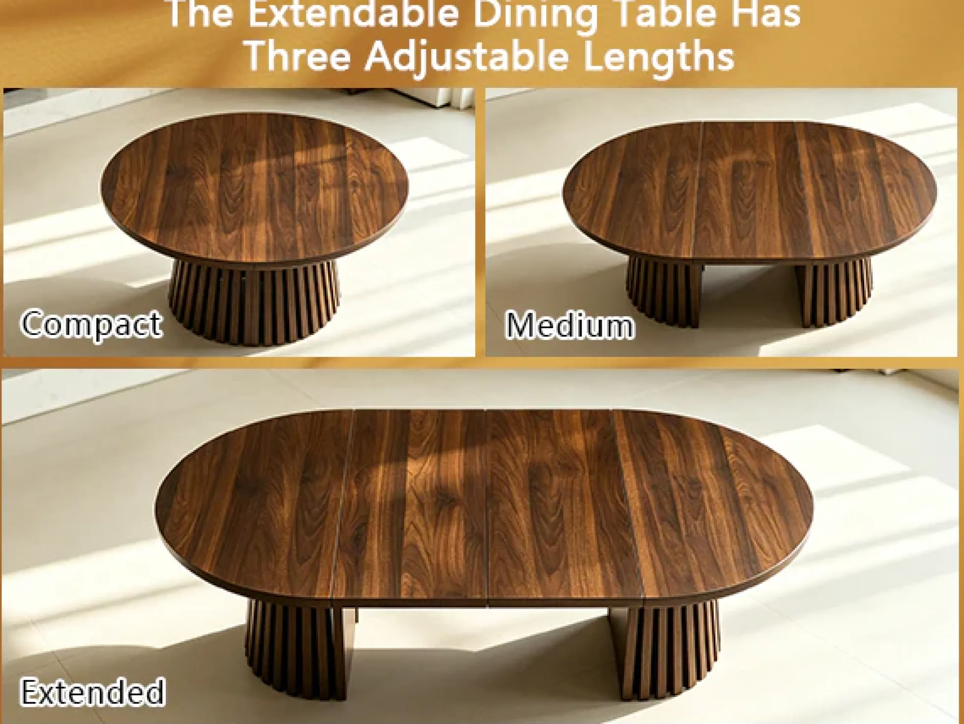 Fluted Design Extendable Wooden Curve Coffee Table