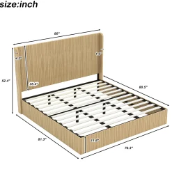 Fluted Mid-Century King Size Wood Bed Frame