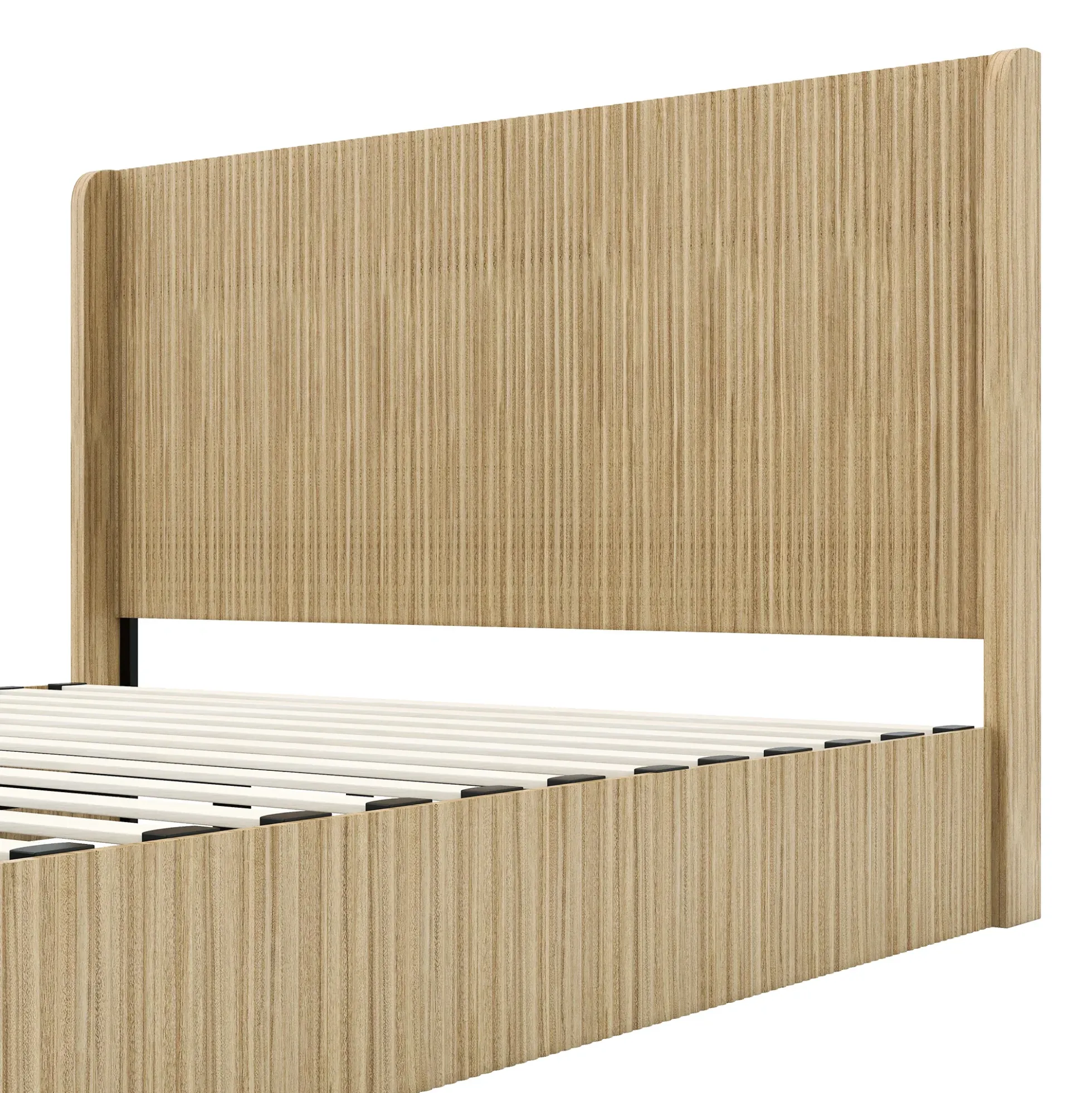 Fluted Mid-Century King Size Wood Bed Frame