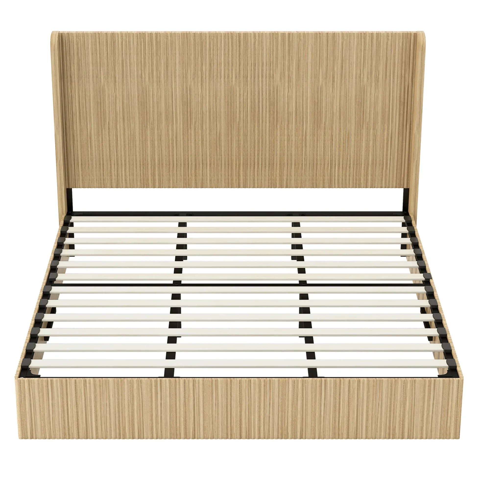 Fluted Mid-Century King Size Wood Bed Frame