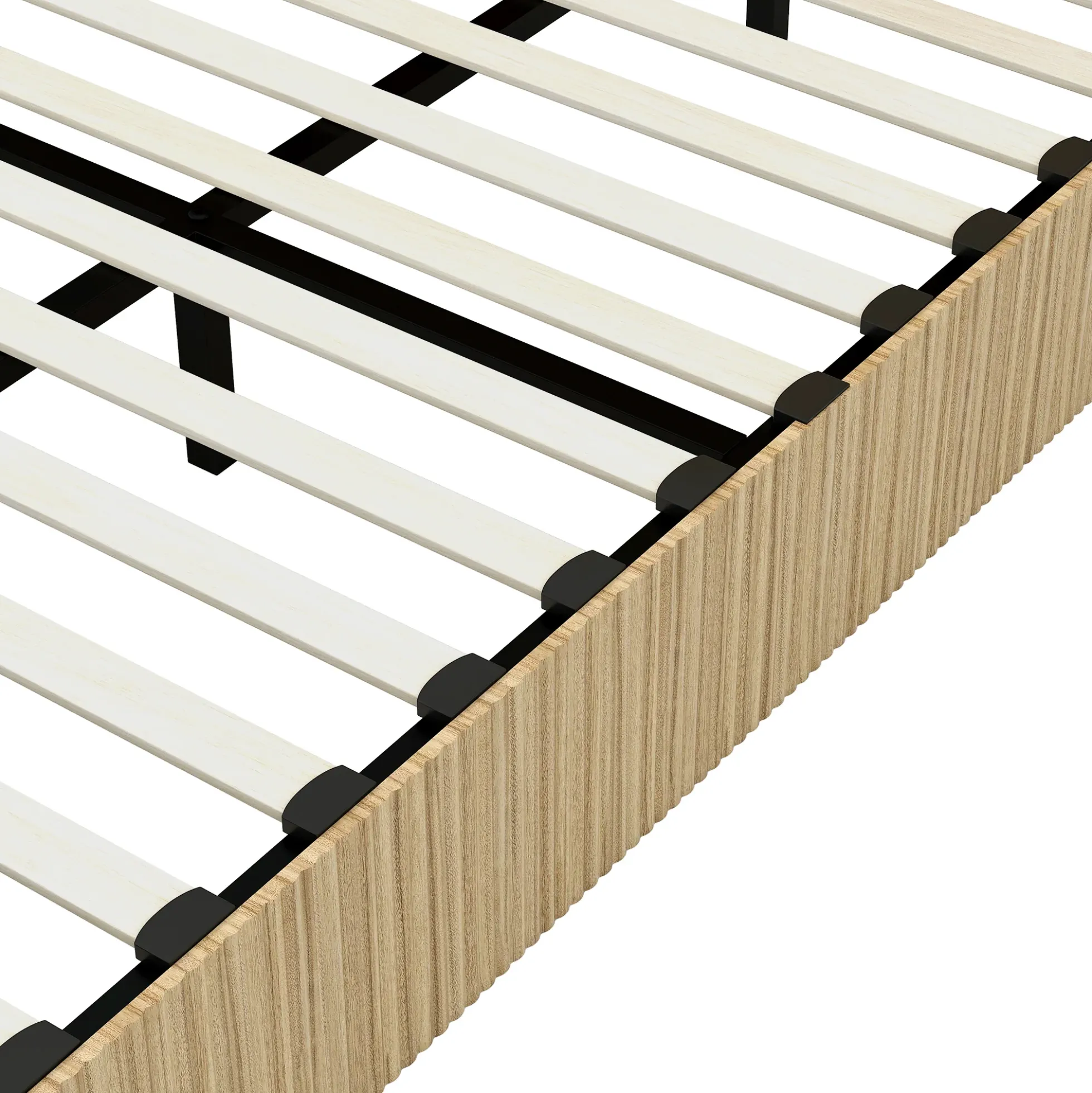 Fluted Mid-Century King Size Wood Bed Frame