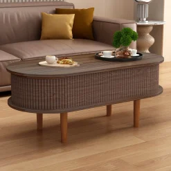 Fluted Modern Oval Lift Top Coffee Table with Hidden Compartment