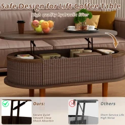 Fluted Modern Oval Lift Top Coffee Table with Hidden Compartment
