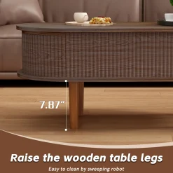 Fluted Modern Oval Lift Top Coffee Table with Hidden Compartment