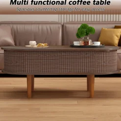 Fluted Modern Oval Lift Top Coffee Table with Hidden Compartment