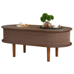Fluted Modern Oval Lift Top Coffee Table with Hidden Compartment