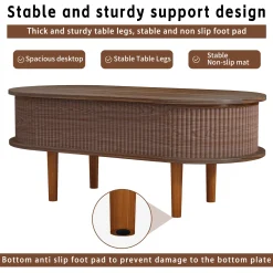 Fluted Modern Oval Lift Top Coffee Table with Hidden Compartment