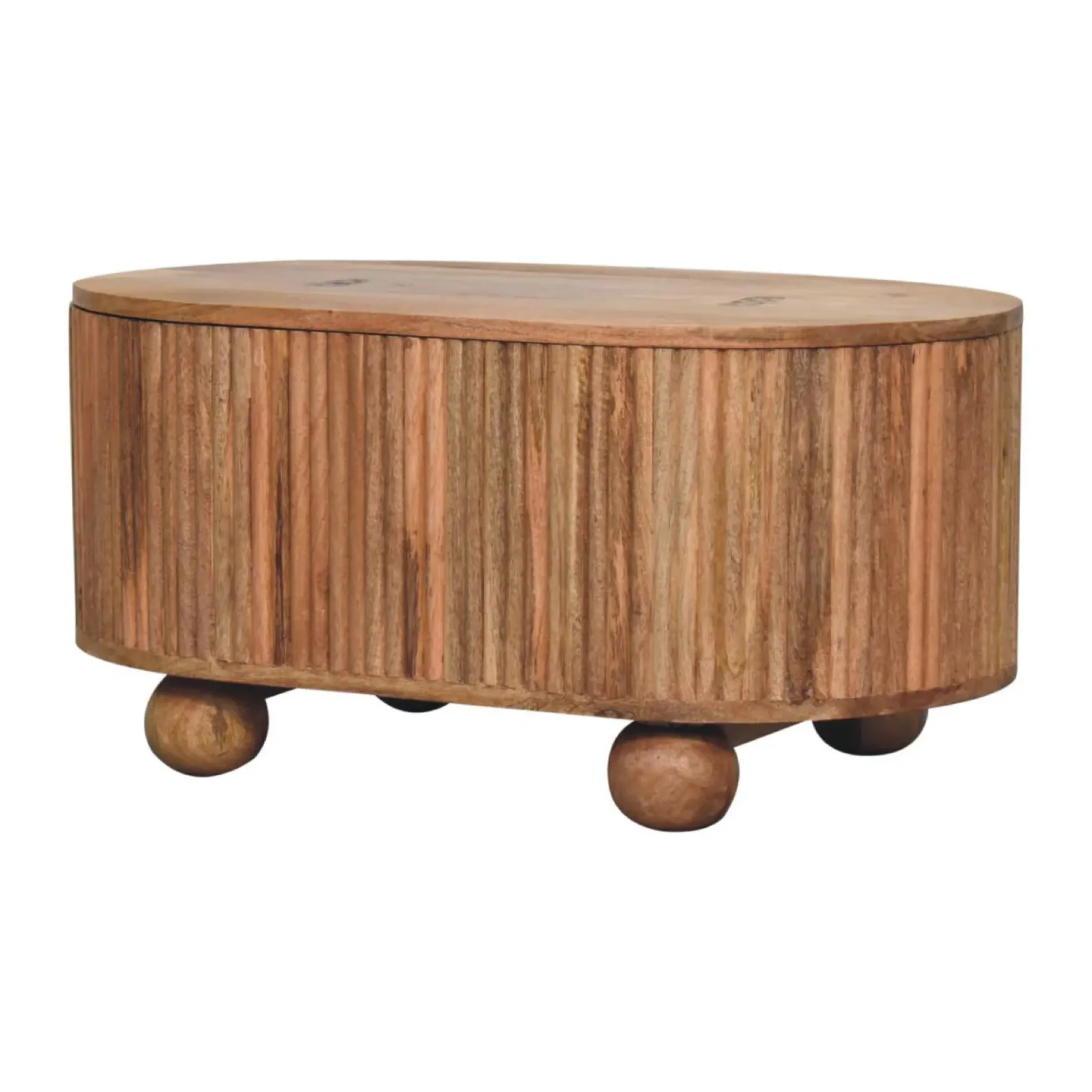 Fluted Solid Wood Ball Leg Coffee Table with Storage