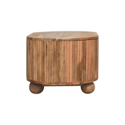 Fluted Solid Wood Ball Leg Coffee Table with Storage