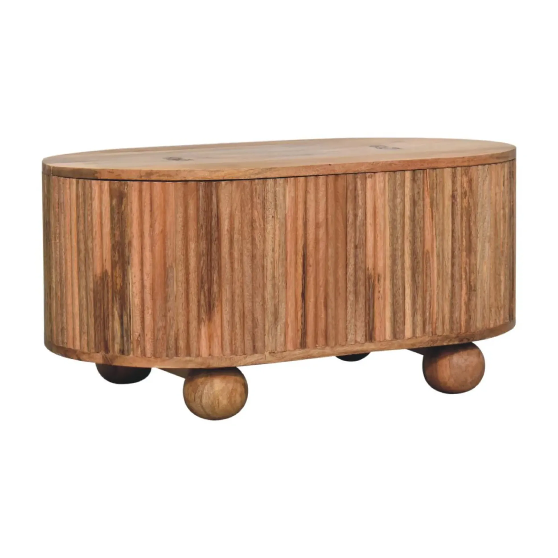 Fluted Solid Wood Ball Leg Coffee Table with Storage
