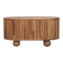 Fluted Solid Wood Ball Leg Coffee Table with Storage