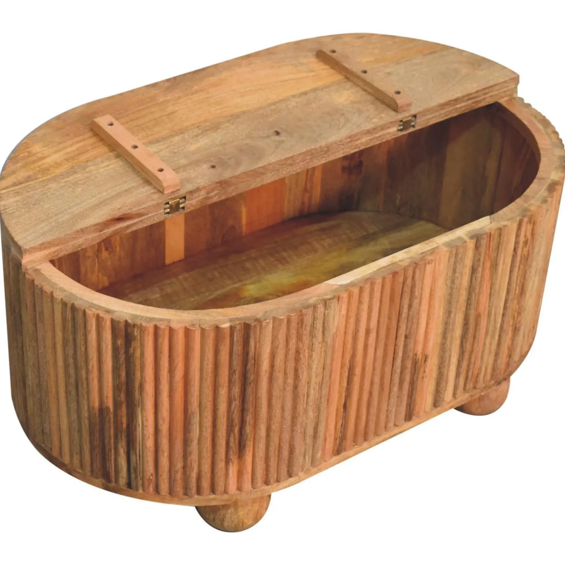 Fluted Solid Wood Ball Leg Coffee Table with Storage