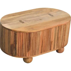 Fluted Solid Wood Ball Leg Coffee Table with Storage