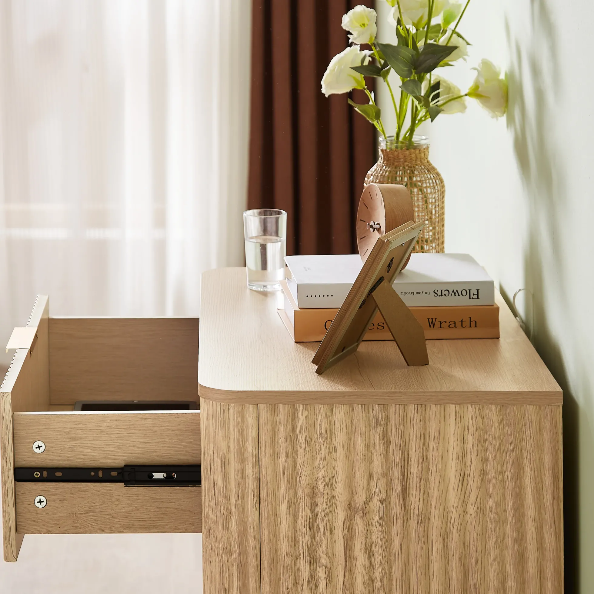 Fluted Wide Modern 3 Drawers Nightstand & Side Table Set of 2