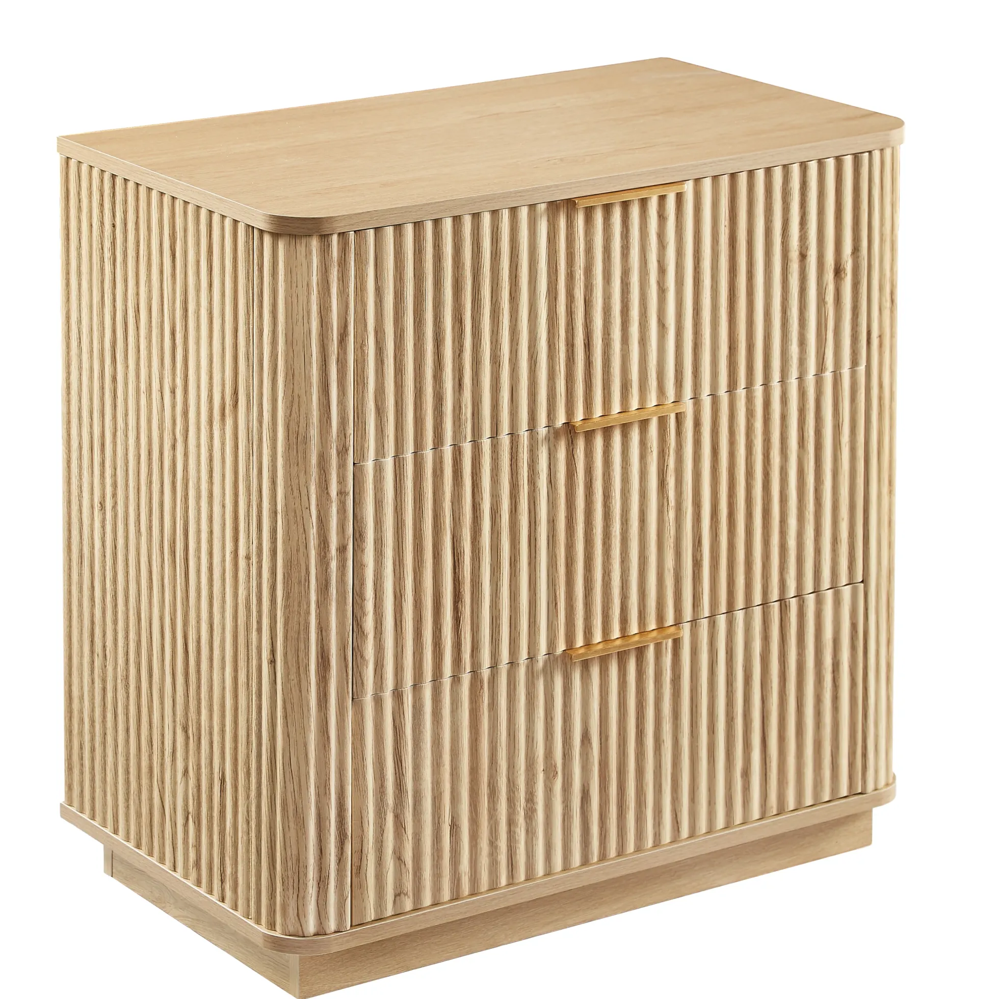 Fluted Wide Modern 3 Drawers Nightstand & Side Table Set of 2