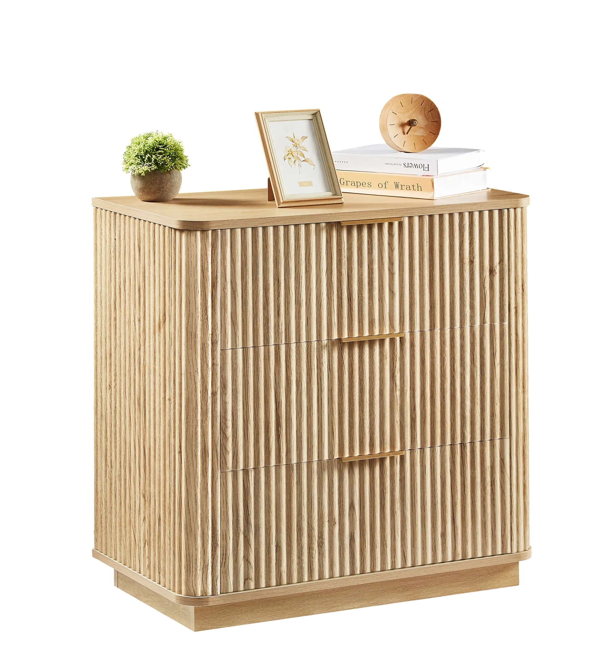Fluted Wide Modern 3 Drawers Nightstand & Side Table Set of 2