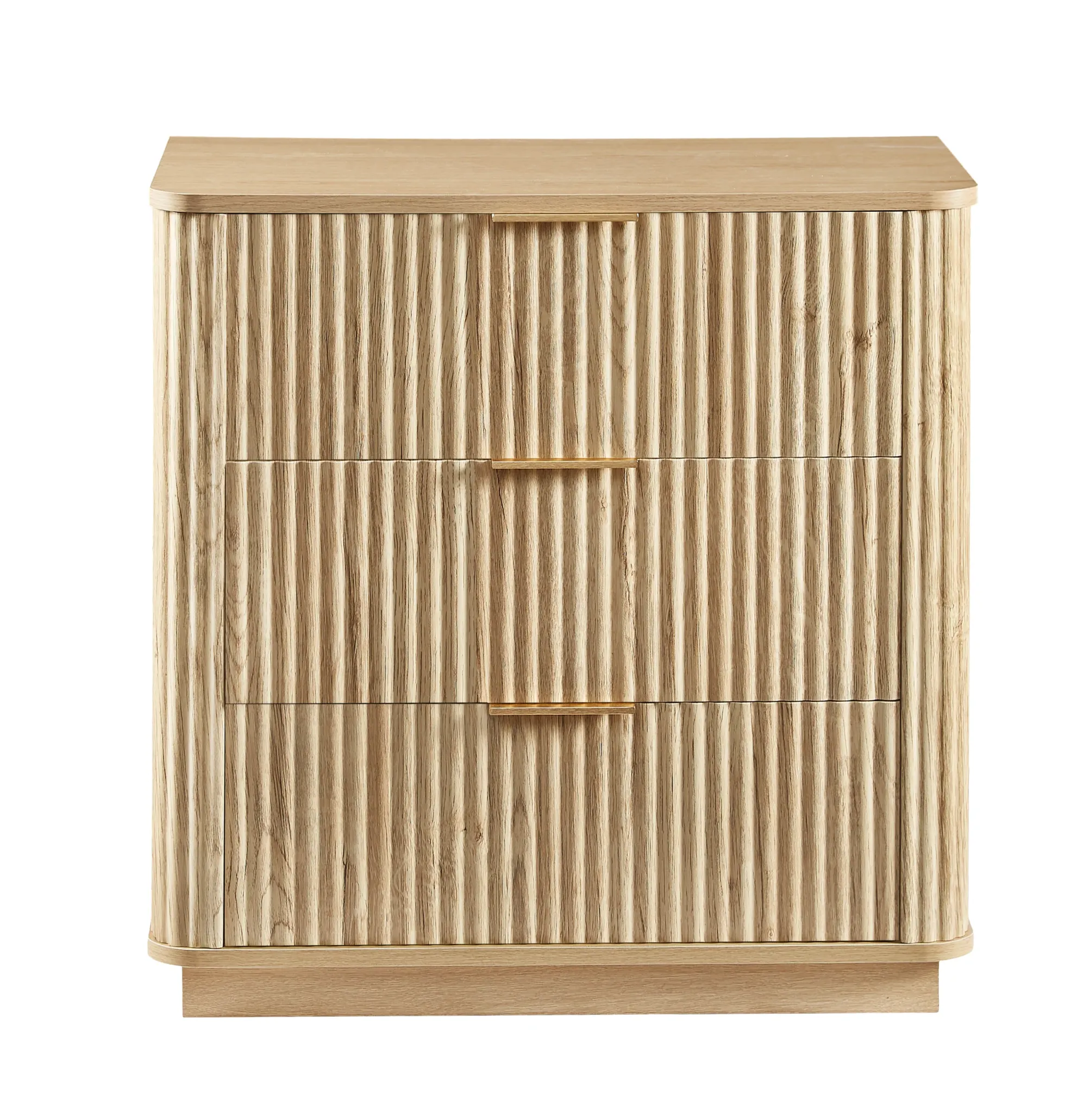 Fluted Wide Modern 3 Drawers Nightstand & Side Table Set of 2