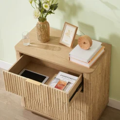 Fluted Wide Modern 3 Drawers Nightstand & Side Table Set of 2