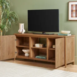 Flynn Scandinavian Reeded TV Stand with Storage