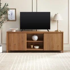 Flynn Scandinavian Reeded TV Stand with Storage