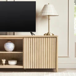 Flynn Scandinavian Reeded TV Stand with Storage