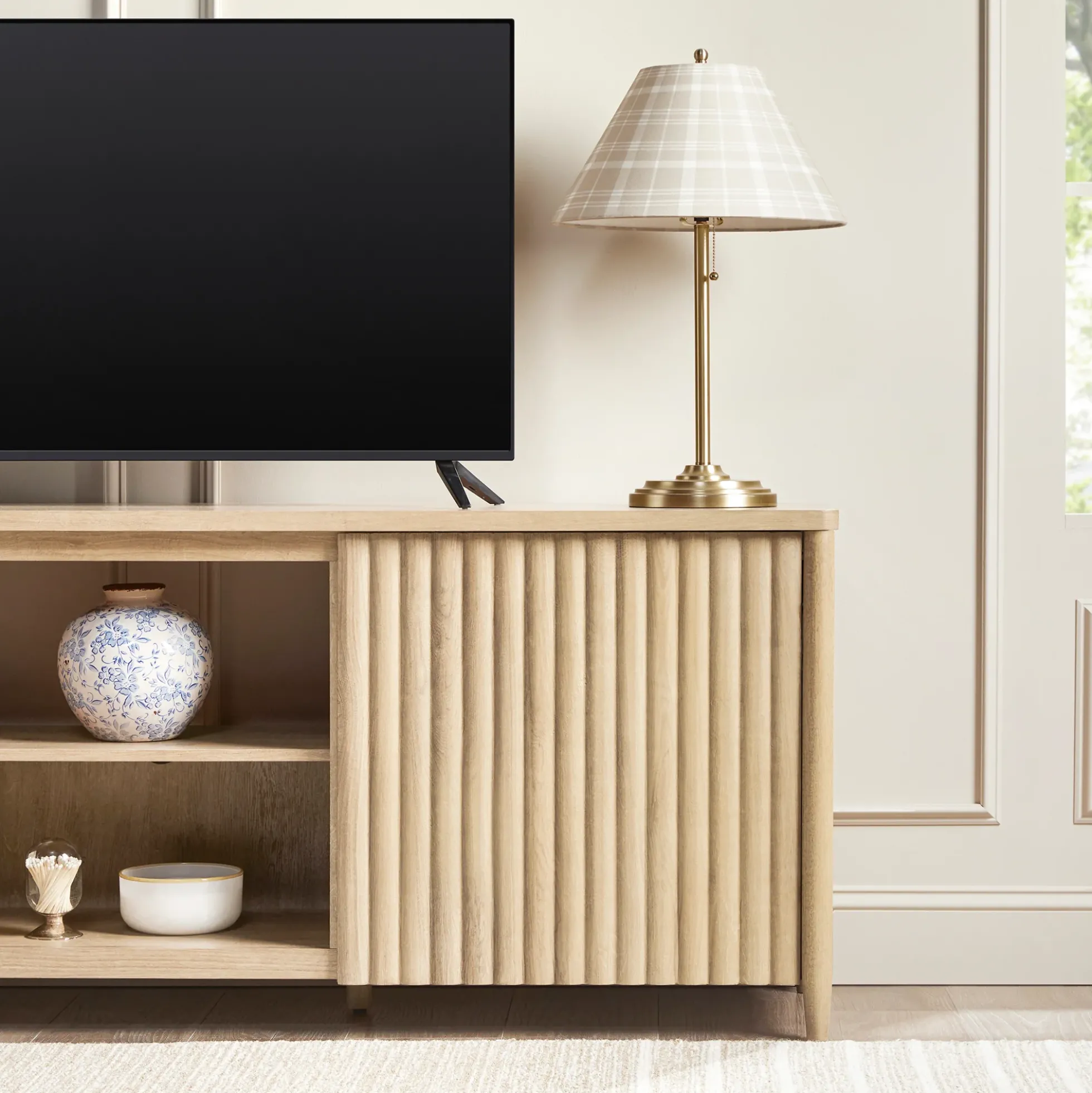 Flynn Scandinavian Reeded TV Stand with Storage