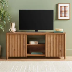 Flynn Scandinavian Reeded TV Stand with Storage
