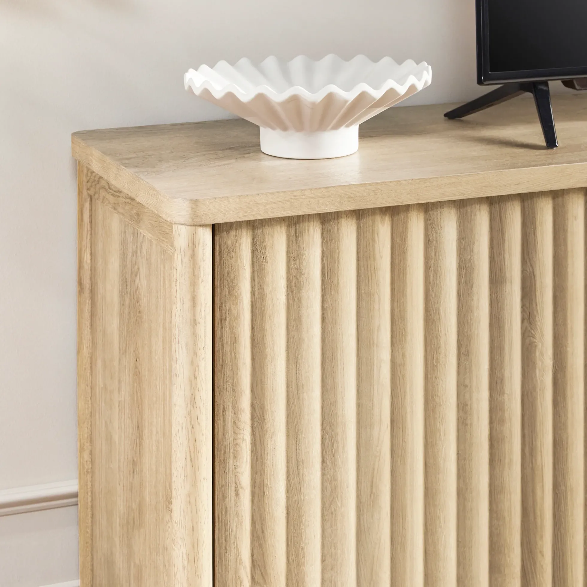 Flynn Scandinavian Reeded TV Stand with Storage